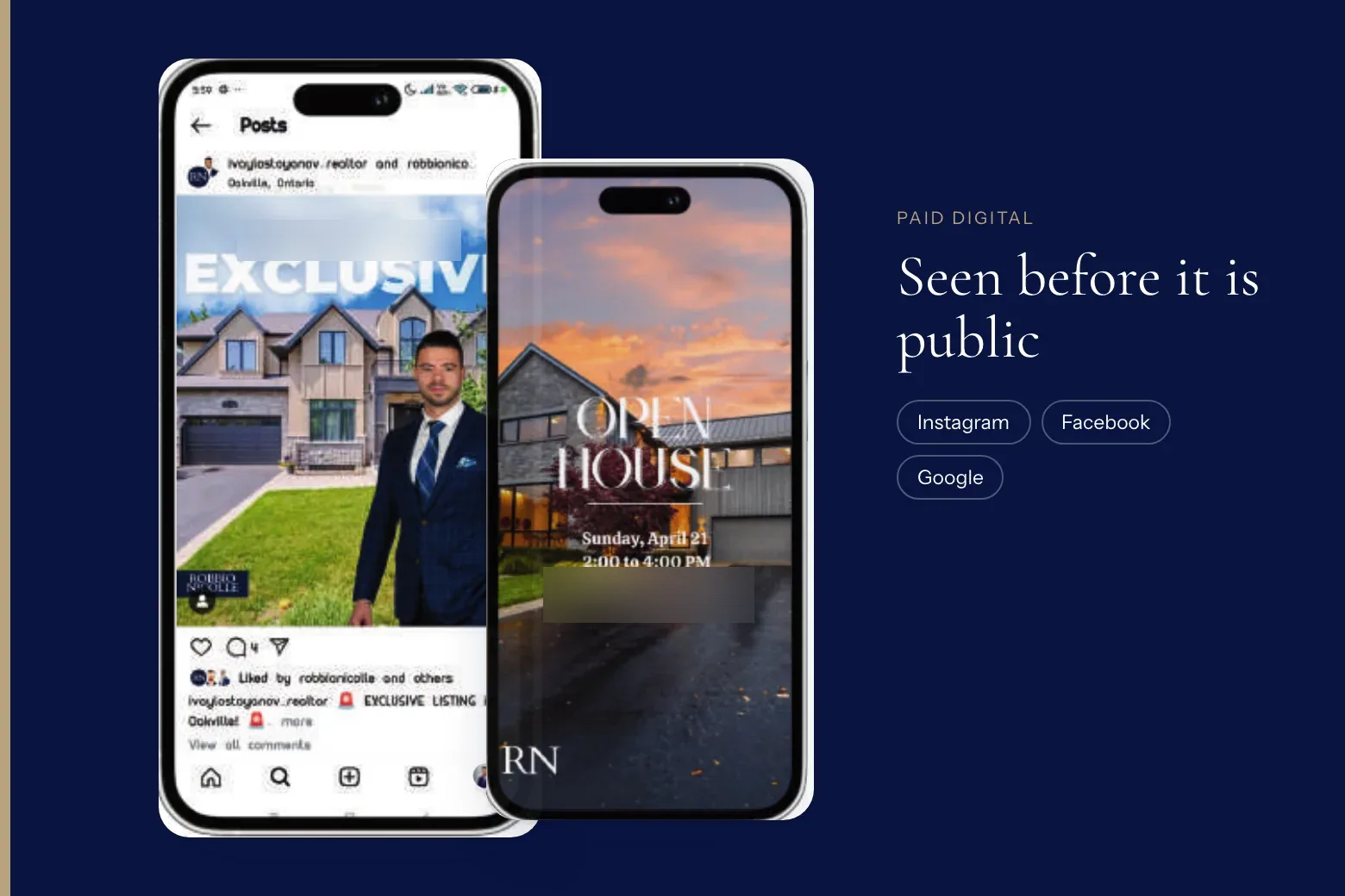 Exclusive listing and open house posts on Instagram